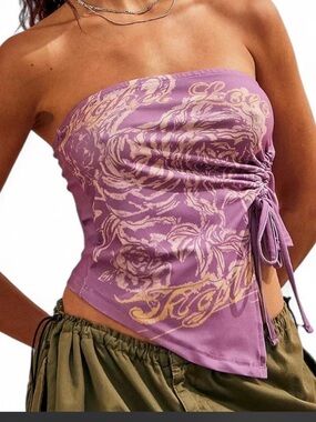 Urban Outfitters purple tube top with gold print and tie detail